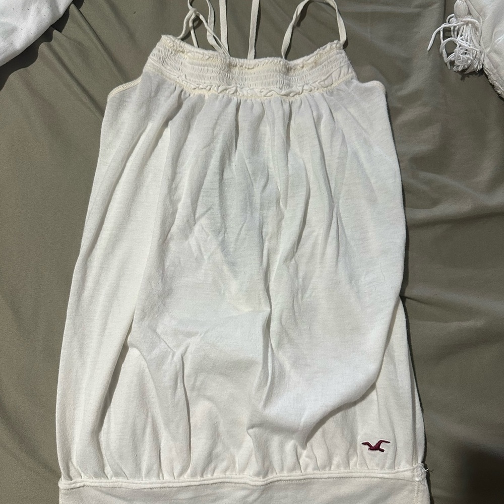 Hollister White Smocked Tank with Logo